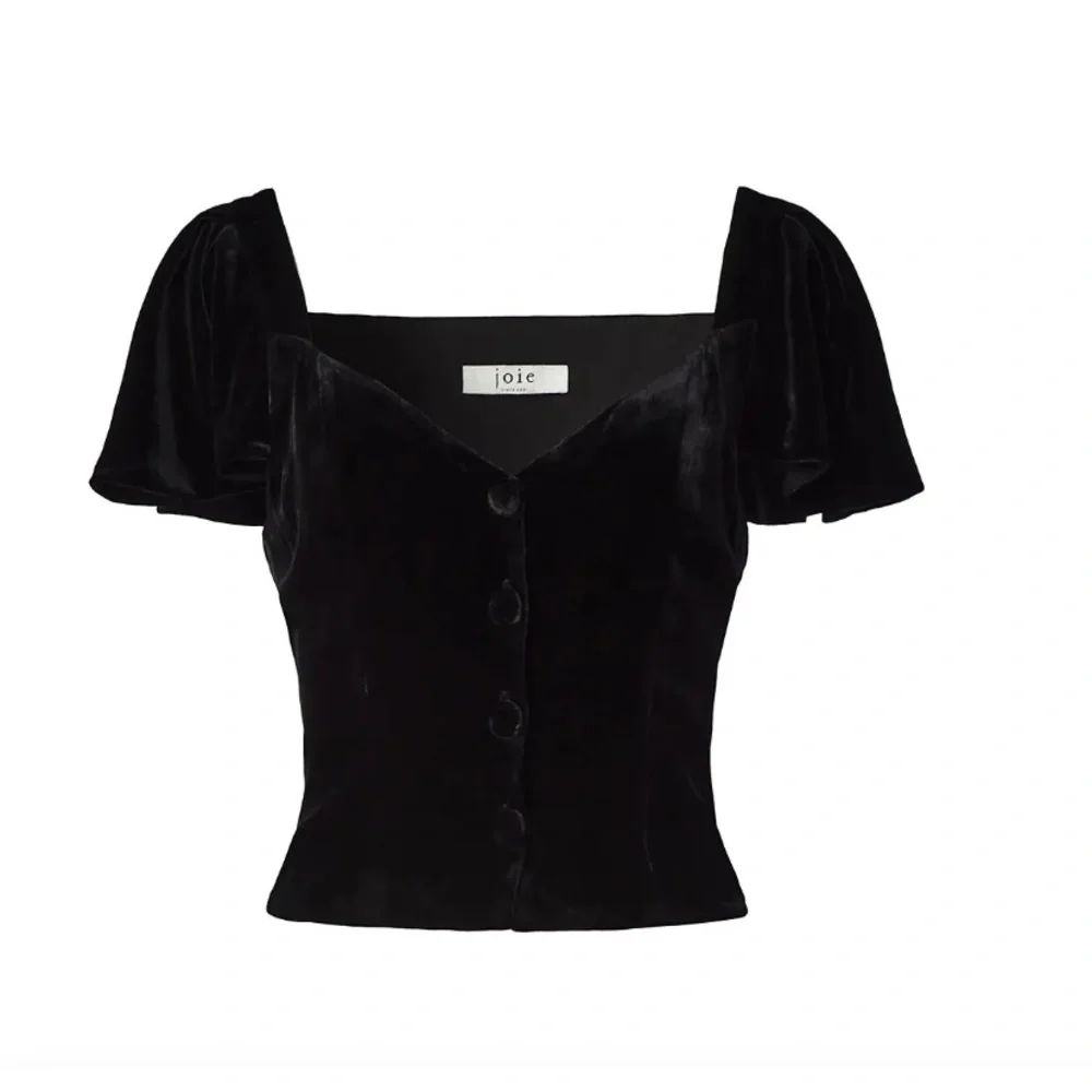 Joie Juniper Velvet Silk Blend Top Women's 2 Black Sweetheart Neck NWT - Picture 2 of 6